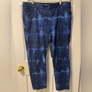 Lauren Ralph Lauren Premier Skinny Cropped Jeans in a blue tie-dye, size 14W